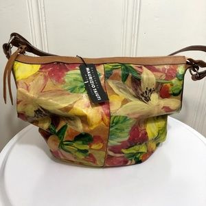 NWT Maurizio Taiuti Painted Leather Floral Bag